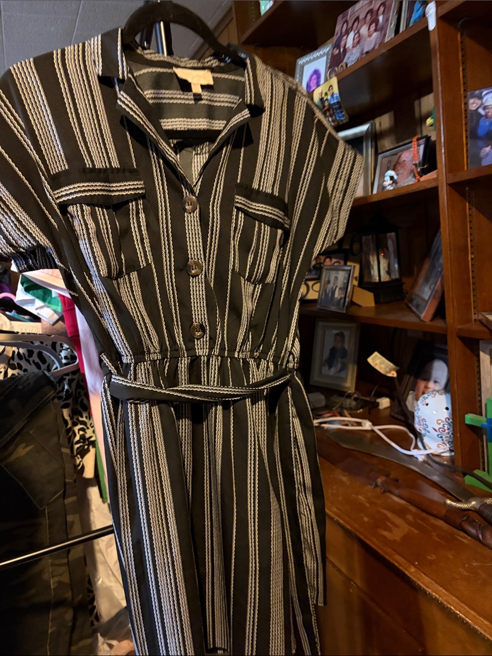 indulge Black and White Striped Mini Shirt Dress